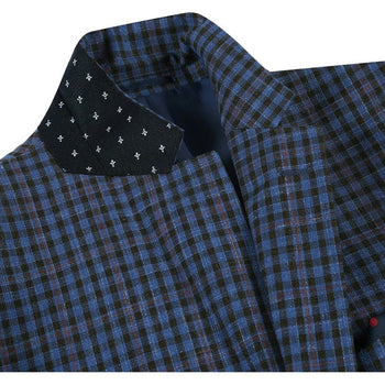 Saco vaquero - Western Sport Coat - Western Blazer - Mens Two Button Slim Fit Wool Sport Coat Blazer In Navy Blue & Burgundy Mini Check