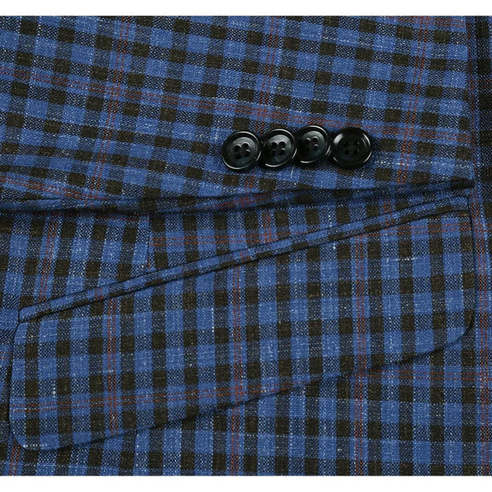 Saco vaquero - Western Sport Coat - Western Blazer - Mens Two Button Slim Fit Wool Sport Coat Blazer In Navy Blue & Burgundy Mini Check