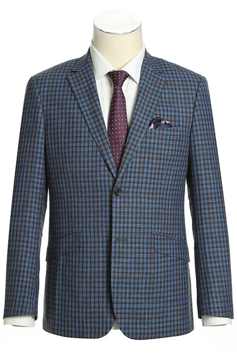 Saco vaquero - Western Sport Coat - Western Blazer - Mens Two Button Slim Fit Wool Sport Coat Blazer In Navy Blue & Burgundy Mini Check
