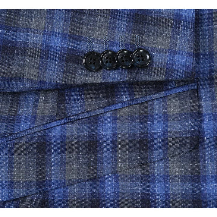 Saco vaquero - Western Sport Coat - Western Blazer- Mens Slim Fit Two Button Wool Sport Coat Blazer In Navy Blue & Grey Windowpane Plaid