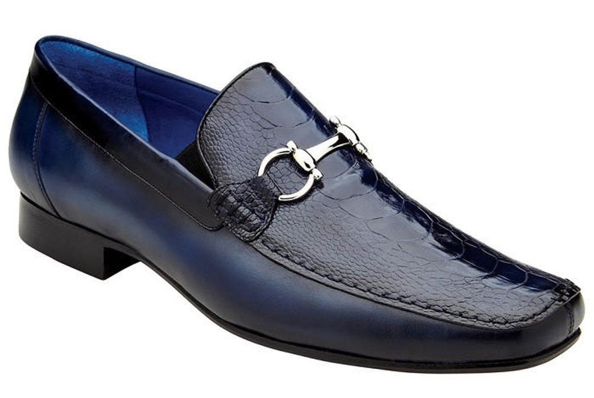 Belvedere Bruno Calfskin & Ostrich Leg Buckle Loafer – Black