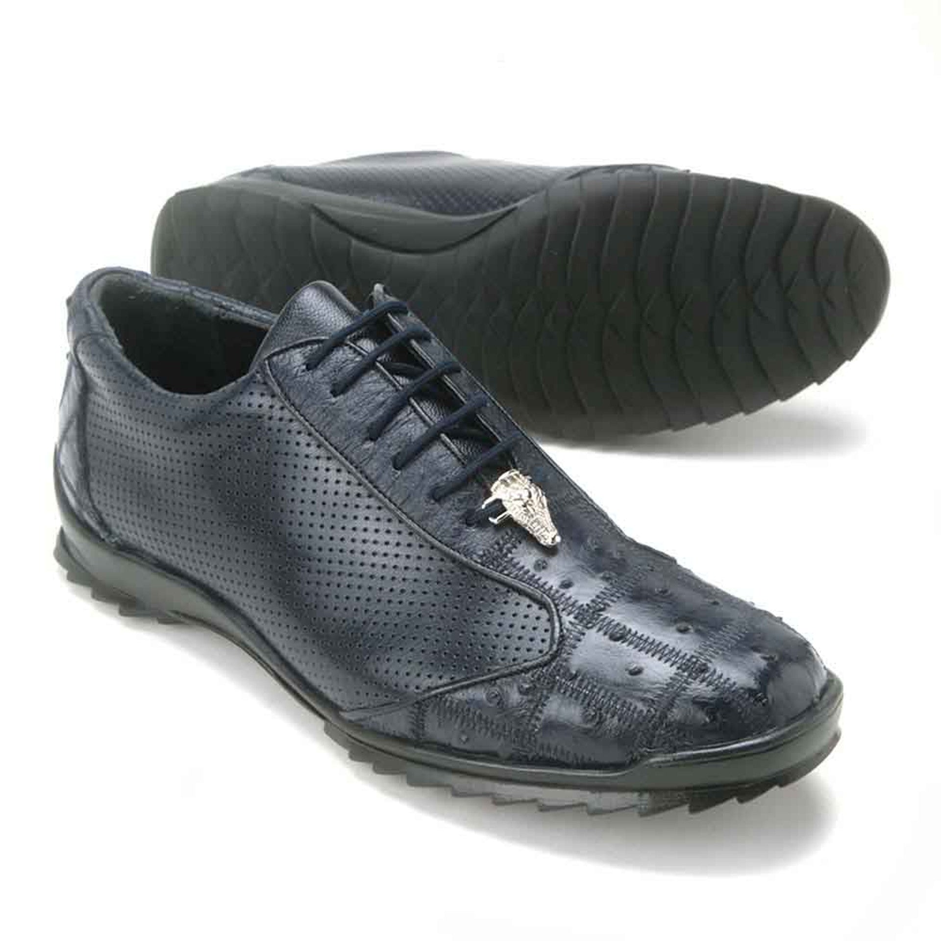 Mens Exotic Sneakers - Alligator Sneakers By Brand  in Color Navy Blue - Image 3