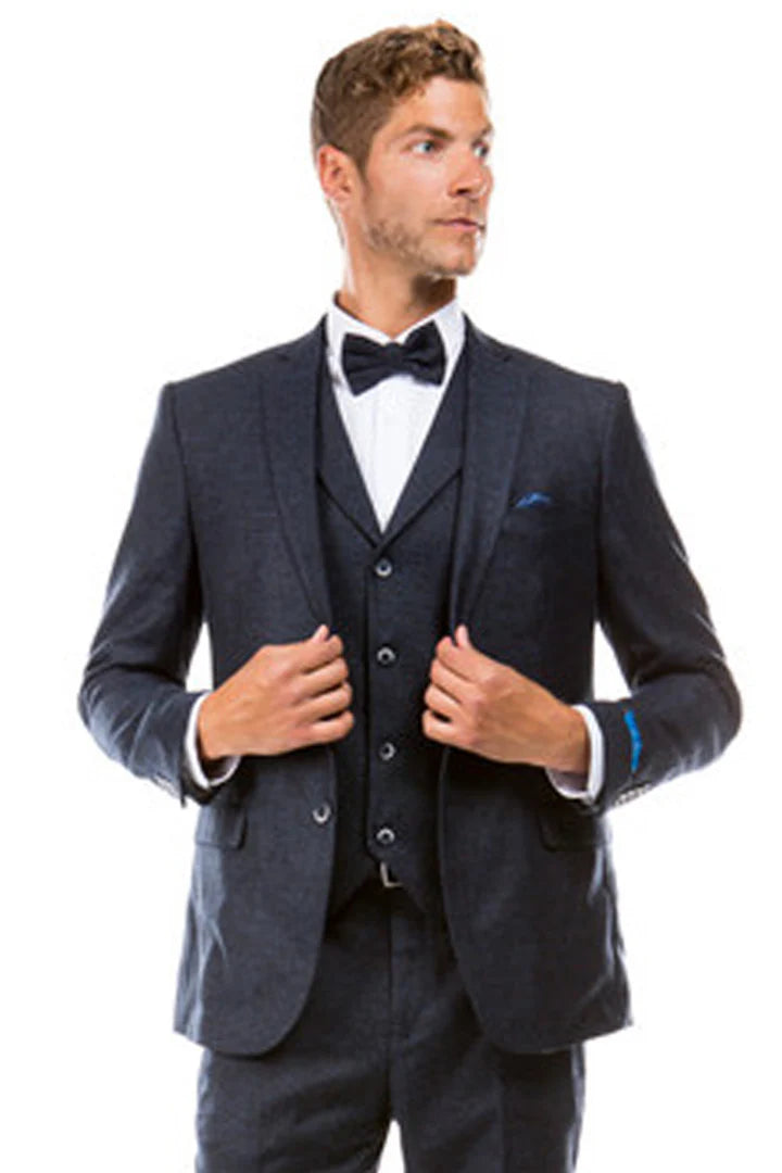 Navy Blue Vintage Tweed Wedding Suit 