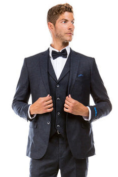 Navy Blue Vintage Tweed Wedding Suit 