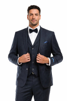 Navy Blue Vintage Tweed Wedding Suit 