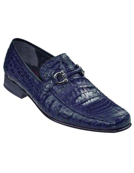 Mens Navy Genuine Caiman Crocodile Belly Slip On Boots