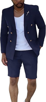 Mens Suits With Shorts - Double breasted Style Navy With Gold Buttons