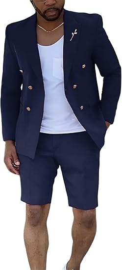 Mens Suits With Shorts - Double breasted Style Navy With Gold Buttons