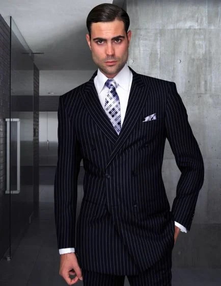 Statement Men's 2 Piece 100% Wool Double Breast  ed Suit - Micro Windowpane