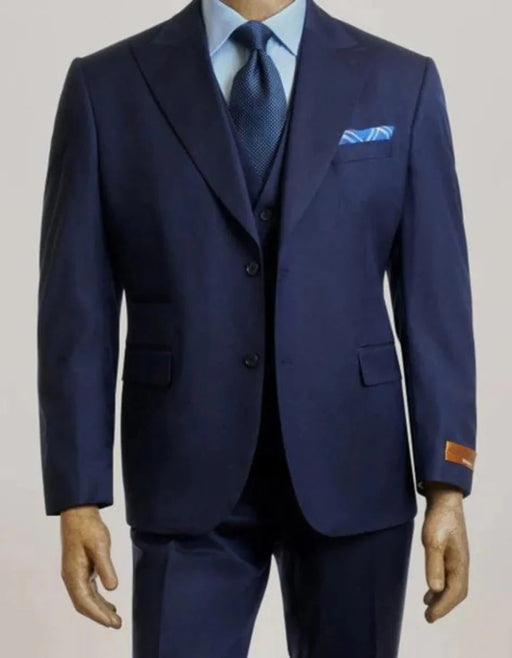 Steve Harvey Suits Clothing line - Steve Harvey Suits Mens Peak Lapel Modern Fit - No Pleated Pants Designer Brand Navy 3 Piece Vested Chest Pocket Suit
