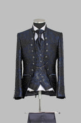 Victorian Tuxedo - Tail Coat - 1920s Regency period - Mandarin Suit in Color Navy