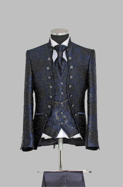 Victorian Tuxedo - Tail Coat - 1920s Regency period - Mandarin Suit in Color Navy