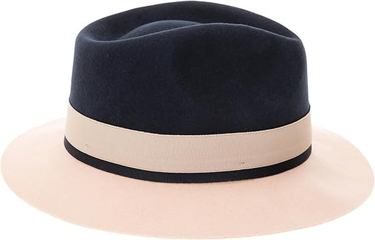 Gangster 100% Australian Wool Crushable Mens Fedora Hat - Removable Feather Gangster Navy and White Mens Fedora Hat