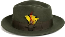 Gangster 100% Australian Wool Crushable Mens Fedora Hat - Removable Feather Gangster Olive Green Mens Fedora Hat