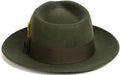Gangster 100% Australian Wool Crushable Mens Fedora Hat - Removable Feather Gangster Olive Green Mens Fedora Hat