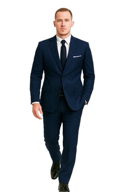 Dark Navy Wide Pinstripe 2 Button Men's Suit - Dark Blue Suit - Image 17