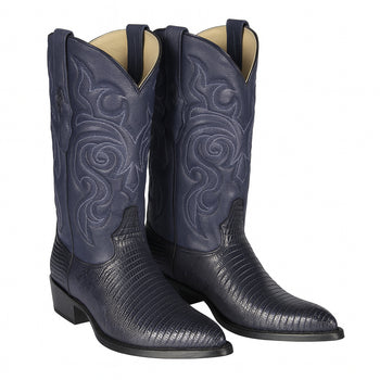 Lizard Cowboy Boots J-Toe Navy Blue - Image 6
