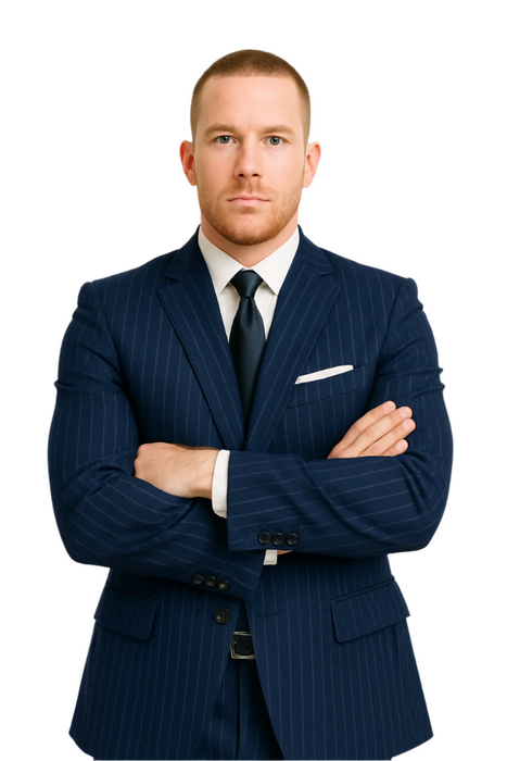 Dark Navy Wide Pinstripe 2 Button Men's Suit - Dark Blue Suit