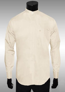 Nehru Collarless Ivory Light Medium Wt Fabric Men'S Dress Shirt