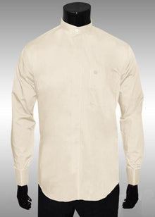 Nehru Collarless Ivory Light Medium Wt Fabric Men'S Dress Shirt