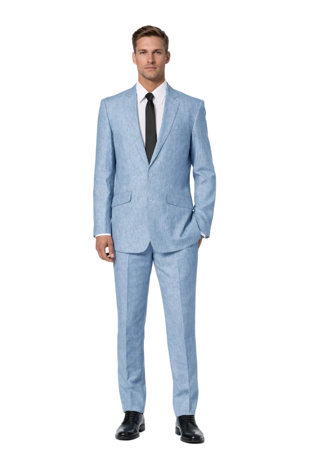 New Mens 2 Piece Luxurious 100% Mens Linen Suit - Cheap Priced Business Suits Clearance Sale 2 Buttons Blue