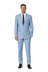 New Mens 2 Piece Luxurious 100% Mens Linen Suit - Cheap Priced Business Suits Clearance Sale 2 Buttons Blue