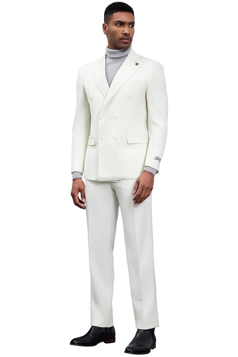 Men's Designer Stacy Adams Classic Double Breasted Suit in Ivory - Image 3