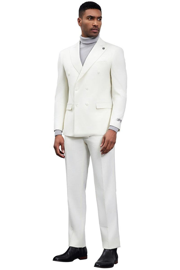 Men's Designer Stacy Adams Classic Double Breasted Suit in Ivory - Image 3