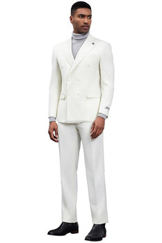 Men's Designer Stacy Adams Classic Double Breasted Suit in Ivory - Image 3