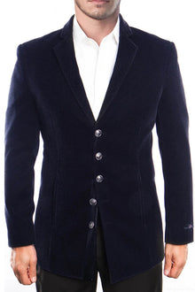 Men's Five Button Vintage Style Velvet Coat in Navy