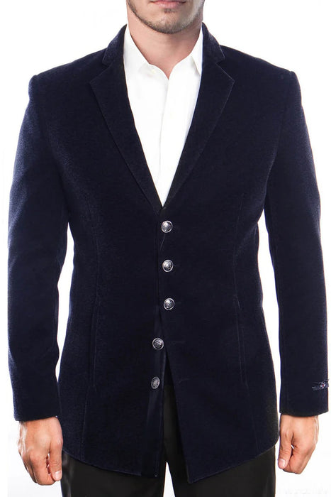 Men's Five Button Vintage Style Velvet Coat in Navy