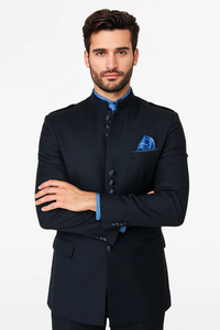  No Collar - Navy Blue Suit1