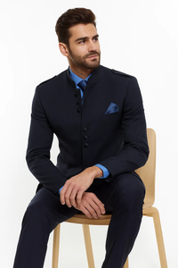  No Collar - Navy Blue Suit