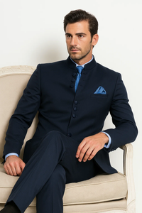  No Collar - Navy Blue Suit