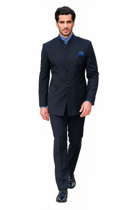  No Collar - Navy Blue Suit