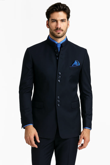  No Collar - Navy Blue Suit