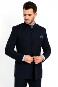  No Collar - Navy Blue Suit