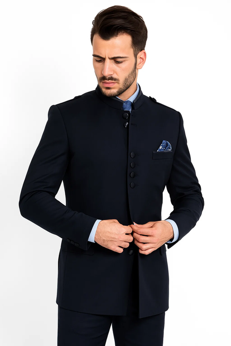  No Collar - Navy Blue Suit