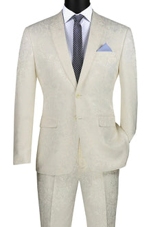 Graduation Suit - Men's Slim Fit Shiny Paisley Prom & Wedding Suit in Ivory