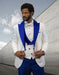 Statement Men's White with Royal Blue Peak Lapels Vested Tuxedo with Bow Tie