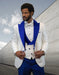 Statement Men's White with Royal Blue Peak Lapels Vested Tuxedo with Bow Tie