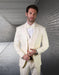 Statement Men's Off White Patterned Vested Tuxedo with Bowtie