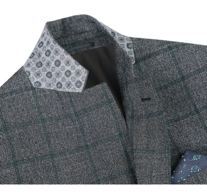 Saco vaquero - Western Sport Coat - Western Blazer - Mens Two Button Classic Fit Wool Sport Coat Blazer In Brown & Olive Gren Windowpane Plaid