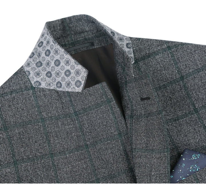 Saco vaquero - Western Sport Coat - Western Blazer - Mens Two Button Classic Fit Wool Sport Coat Blazer In Brown & Olive Gren Windowpane Plaid