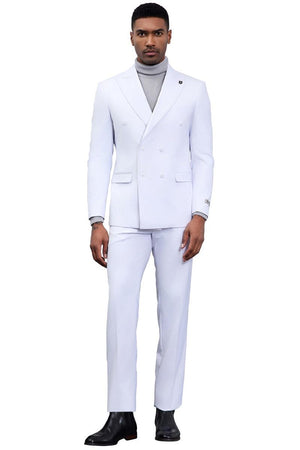 Men's Designer Stacy Adams Classic Double Breasted Suit in White - Image 2