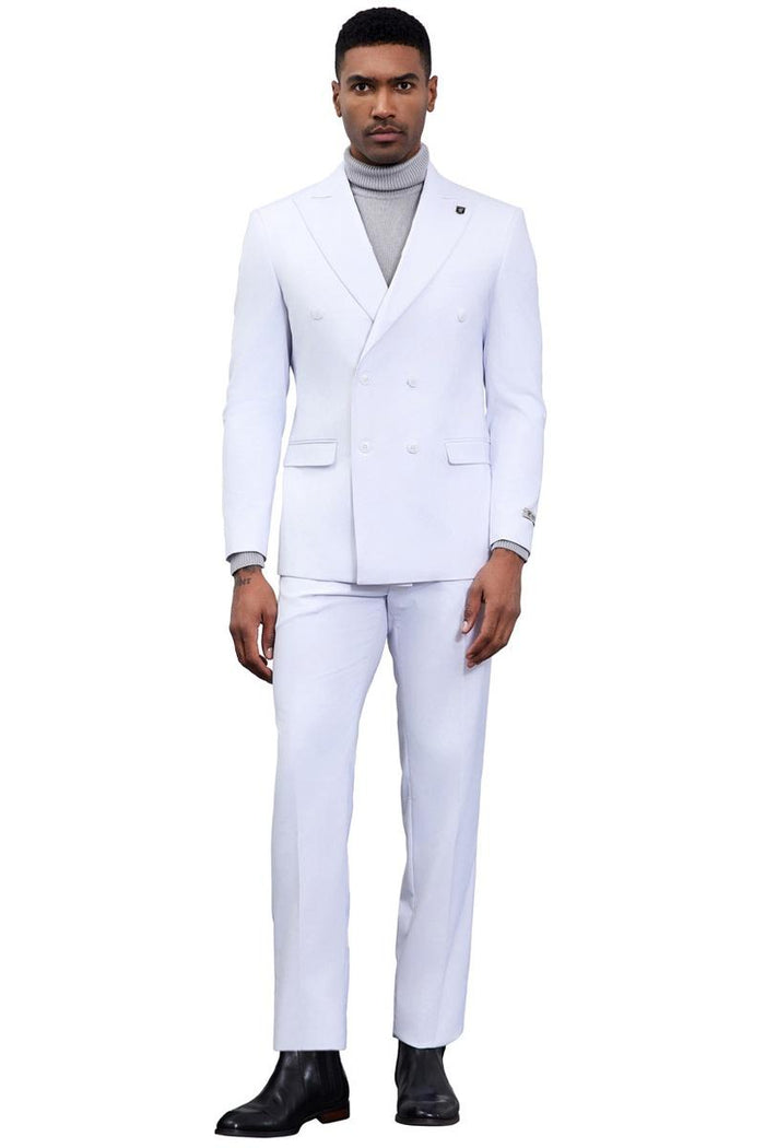 Men's Designer Stacy Adams Classic Double Breasted Suit in White - Image 2