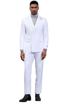 Men's Designer Stacy Adams Classic Double Breasted Suit in White - Image 2