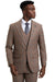 Men's Stacy Adams One Button Peak Lapel Double Breasted Vest Suit in Light Brown Plaid