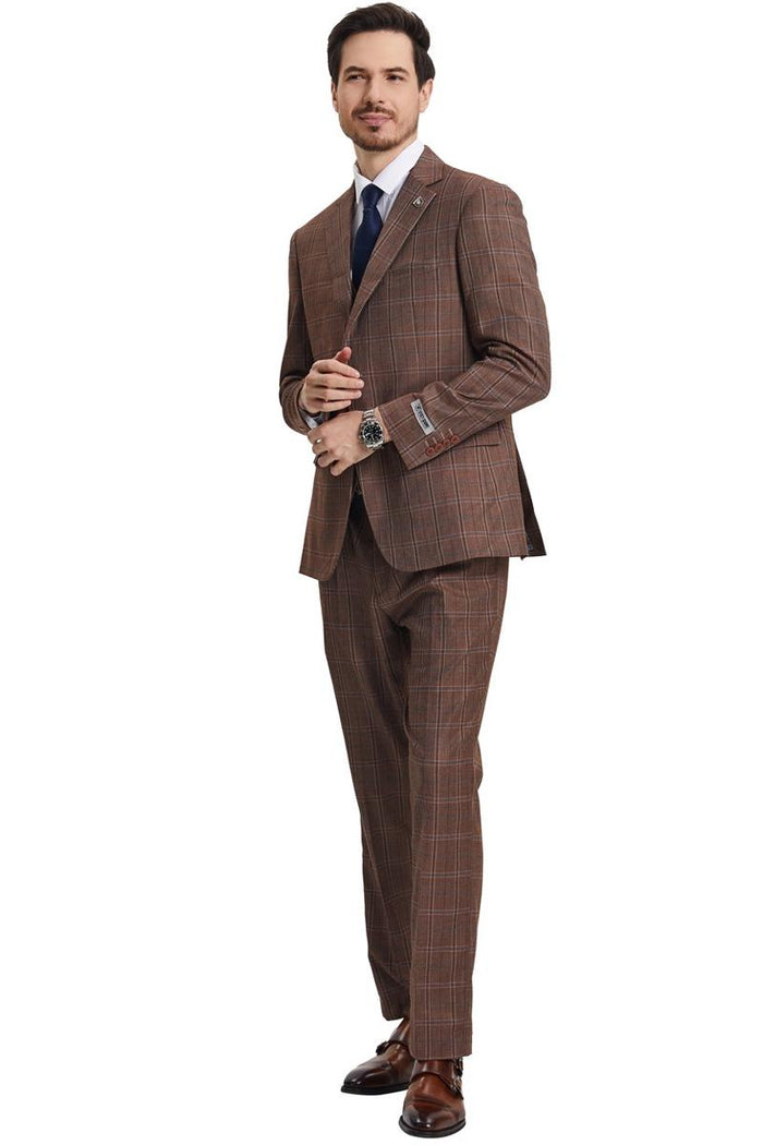 Men's Stacy Adams Vested Modern Fit Windowpane Plaid Suit in Light Brown - Image 2