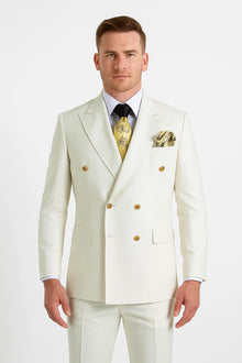 Off White - Ivory - Cream Color White Double Breasted Stylish Peaked Lapel Men Suits